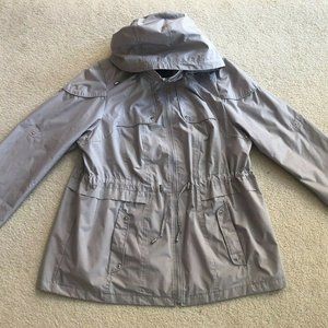 INTL DETAILS Women's Rain Jacket Coat XL Gray Lightweight Removable Hood